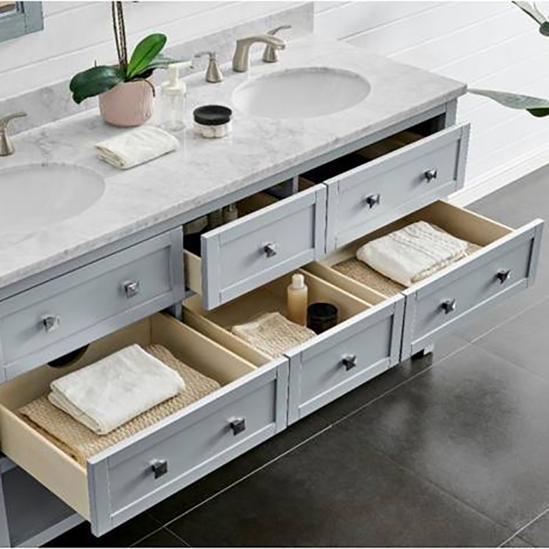 Solid Wood+ Natural marble bathroom vanity 60 Inch With cabinets, Gray 6 drawers